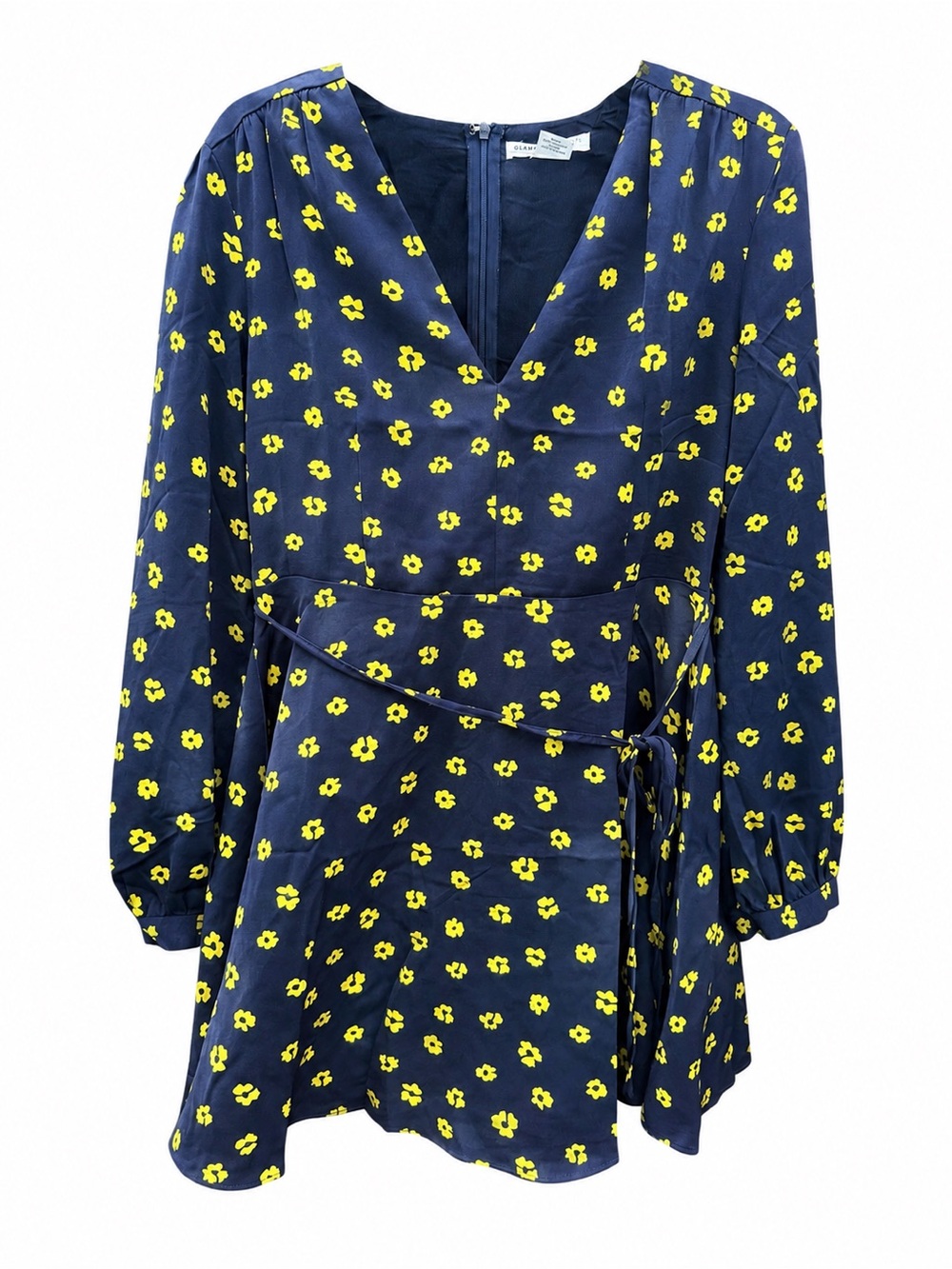Glamorous Navy Wrap Mini Dress with Yellow Floral Print